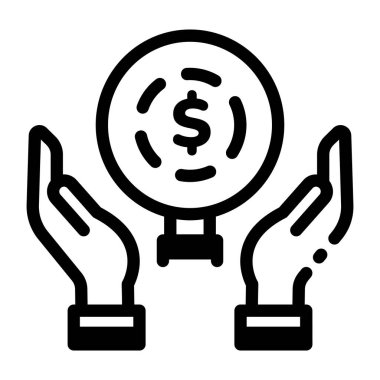 Üzerinde para işareti olan sihirli bir küre. İş kehaneti, çizgi simgesi.