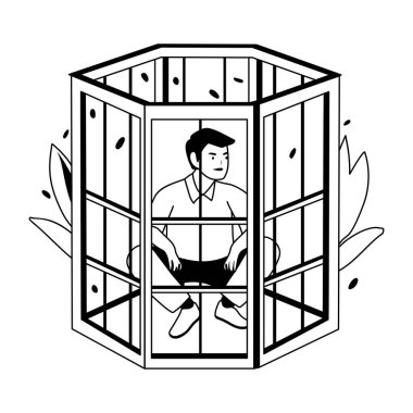 Kafese tıkılmış bir çalışanın kabartma çizimi