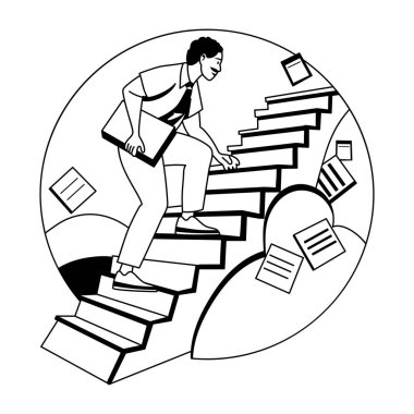 Sonsuz çalışmayı resmeden bir çalışanın merdivenlere tırmanışının kabartması. 