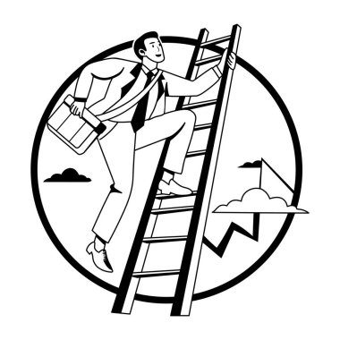 Hırslı bir çalışan merdivene tırmanıyor. 