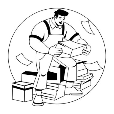 Kabartma biçiminde bir karakterin iş yükü çizimi 