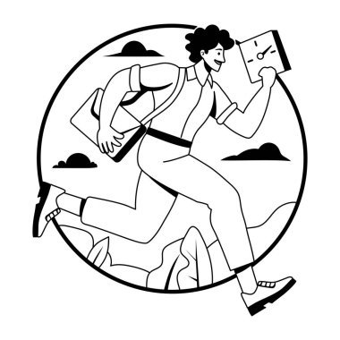 Projenin son teslim tarihine ulaşmak için koşan bir kişi, kabartma çizimi 