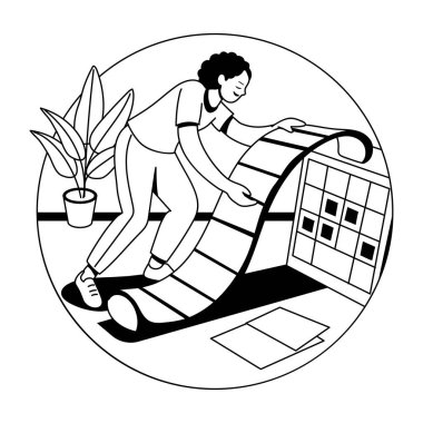 Uzun çalışma listesini kontrol eden kişinin kabartma çizimi 