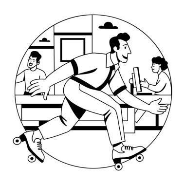 Ofiste paten giyen bir çalışanın kabartma çizimi. 