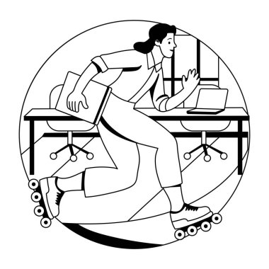 Paten ayakkabısı giyen bir çalışanın kabartma çizimi. 