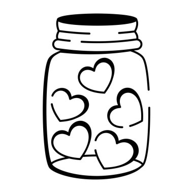 Aşk kavanozunu gösteren bir el çizimi simgesi 