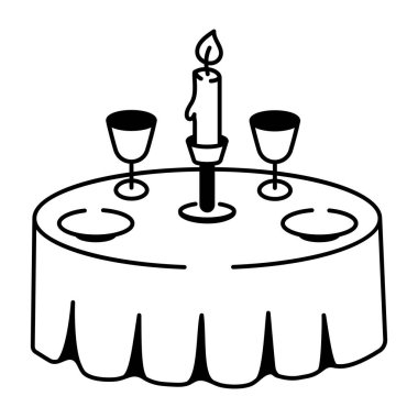 Karalama tarzında romantik avize yemek ikonu 