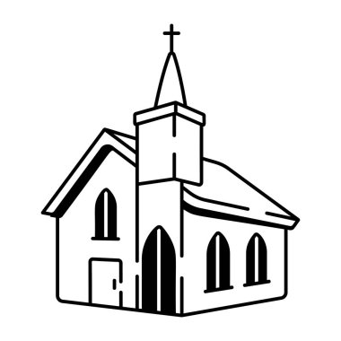 Kilise binasının el çizimi bir simgesi. 