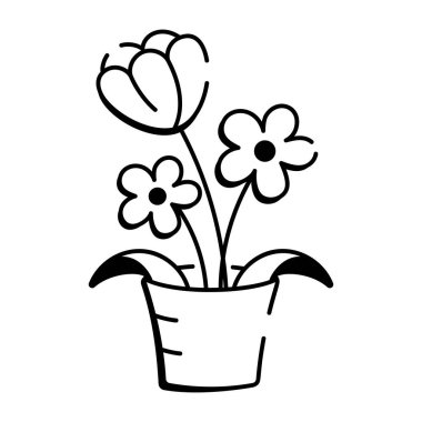 Çiçek saksısının el çizimi simgesi 