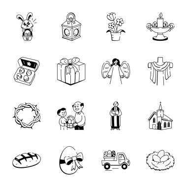 Paskalya Kutlaması Doodle Biçimi Simgeleri 