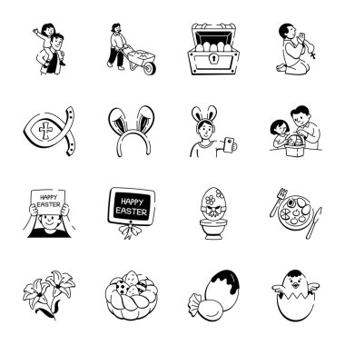 Doodle Biçimli Paskalya Simgeleri Koleksiyonu 