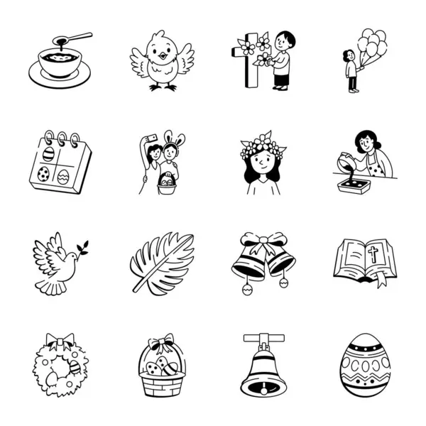 Paskalya Dekorasyonları El Çizimi Simgeleri 