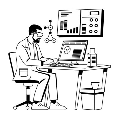 Bir sistem üzerinde çalışan teknoloji uzmanının kabartma çizimi. 