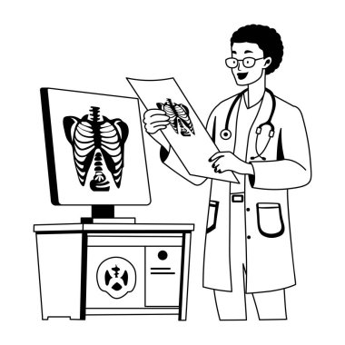 Radyologların göğüs röntgenini incelediği bir kabartma. 