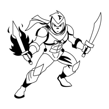 Yanan ninja karakteri çizimi kabartma stilinde 