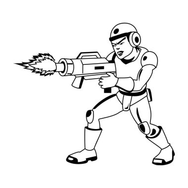 Alev püskürtücü karakter çizimi kabartma biçiminde 