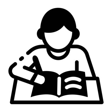 Not defteri yazan bir öğrencinin doğrusal biçim simgesi 