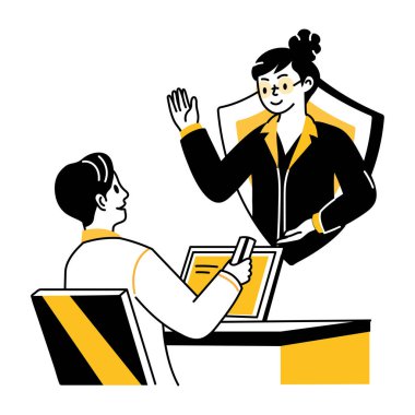 Çevrimiçi sigorta hizmeti kullanan bir karakter, düz çizim