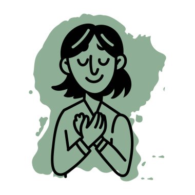 İfadesiyle sakinliğini gösteren bir karakter, karalama simgesi