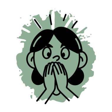 Şaşırmış bir karakterin el çizimi simgesi. 