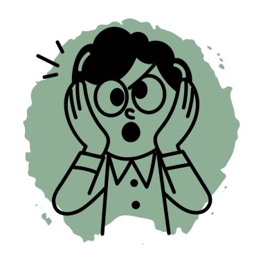 Şaşırmış bir karakterin el çizimi simgesi. 