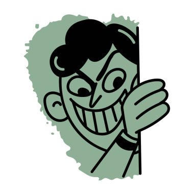 Gülümseyen bir karakter, el çizimi bir ikon. 