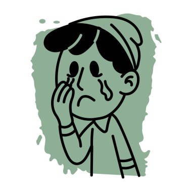 Gözyaşlarını silen bir karakteri gösteren bir el çizimi simgesi 