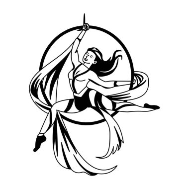 Güzel bir hava gösterisi yapan bir kızın kabartma çizimi. 