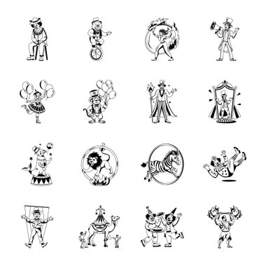 Glyph Stili Sirk Sanatçısı Çizimleri Koleksiyonu