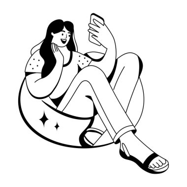 Selfie çeken bir kızın kabartma resmi. 