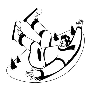 Glyph tarzında komik snowboardcu karakter çizimi 