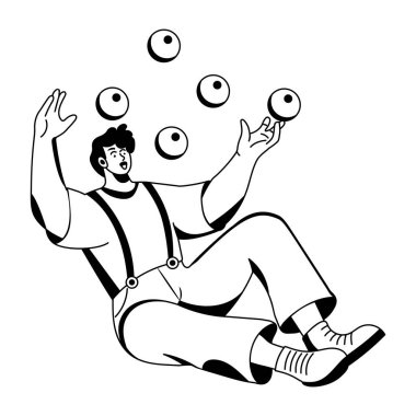 Bir karakter hokkabazlık toplarının kabartması 