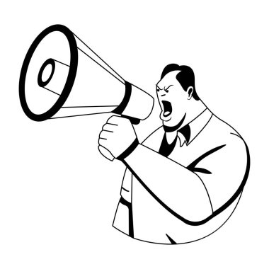 Hoparlörde bağıran karakterin kabartma çizimi. 