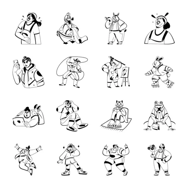 Glyph Stili Komik ve Tuhaf Karakterler Serisi 