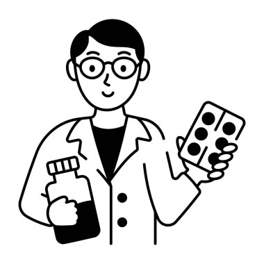 Tıbbi eczacının el çizimi ikonu.  