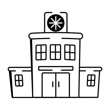 Hastane binasının el çizimi bir simgesi. 