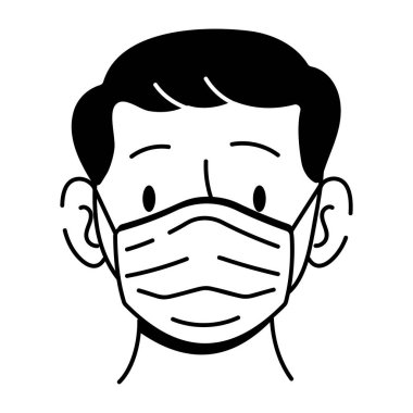 Yüz maskesi takan bir karakter, el çizimi bir simge 