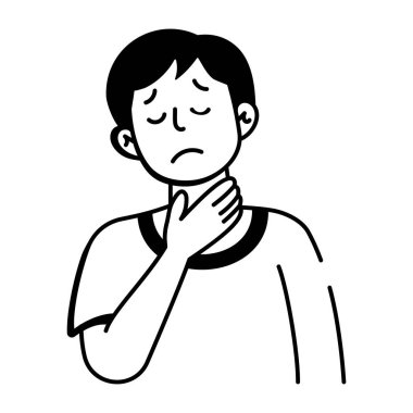 Boğaz ağrısı olan bir karakter, karalama ikonu 