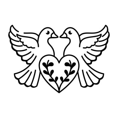 Aşk kuşlarının el çizimi dövmesi.