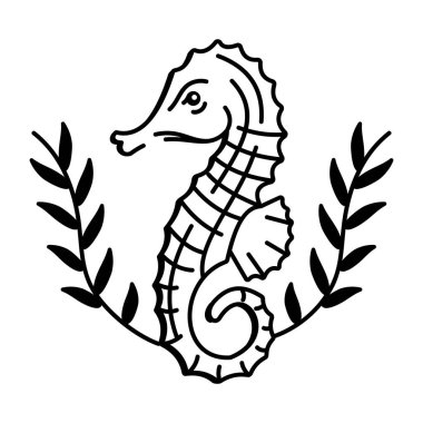 Deniz atı dövmesinin el çizimi simgesi.
