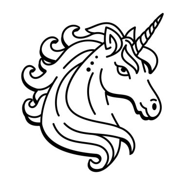 Tek boynuzlu at kafası dövmesinin el çizimi simgesi.
