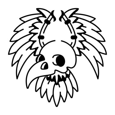 Kuş kafatası dövmesinin karalama stili simgesi