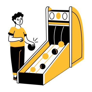 Skee ball oynayan bir karakter, el çizimi illüstrasyon 