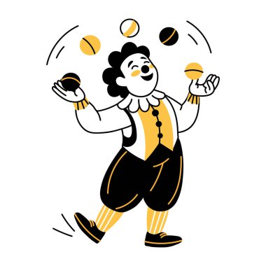 Sirk hokkabazının el çizimi tasviri. 