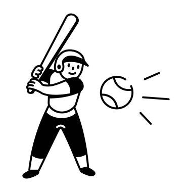 Beyzbol sopasıyla oynayan bir kişinin karalama tarzı simgesi
