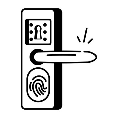 Kapı kolunda parmak izi kilidi gösteren Doodle biçimi simgesi
