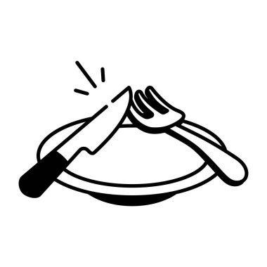 Çatal bıçakla akşam yemeğini gösteren Doodle tarzı simge 