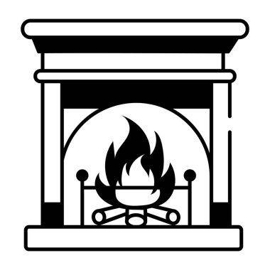 Yanan kütükleri olan bir şömineyi gösteren eskiz stili simge 