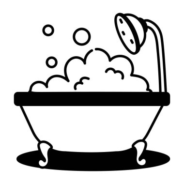 Köpükle dolu bir küvet, el yapımı ikon.