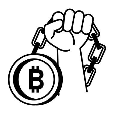 Bitcoin 'in el çizimi stili simgesi 